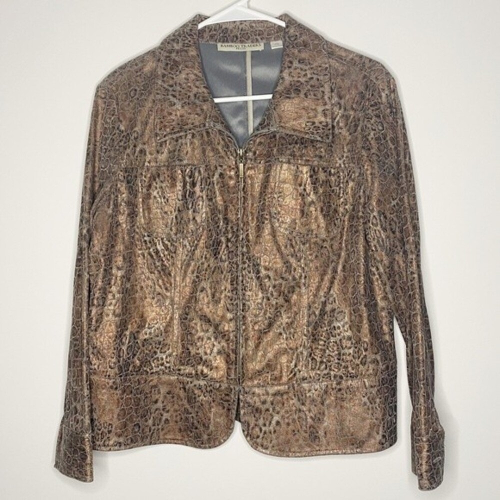 Bamboo Traders Faux Snakeskin Full Zip Jacket Size Petite Medium Metallic